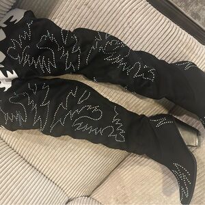 Over the knee western cowgirl boots with chunky block heel